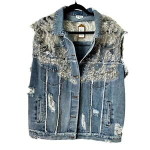 POL - Blue Embellished Denim Vest